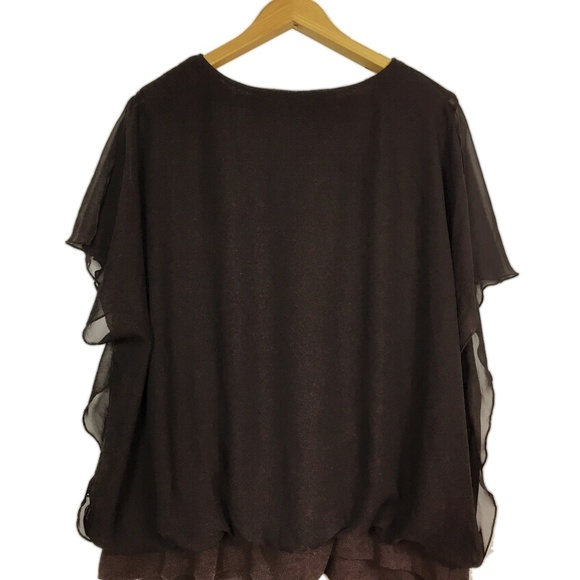 Brown Plus Size Layered Top with Sequins Pat Rego - Picture 2 of 7